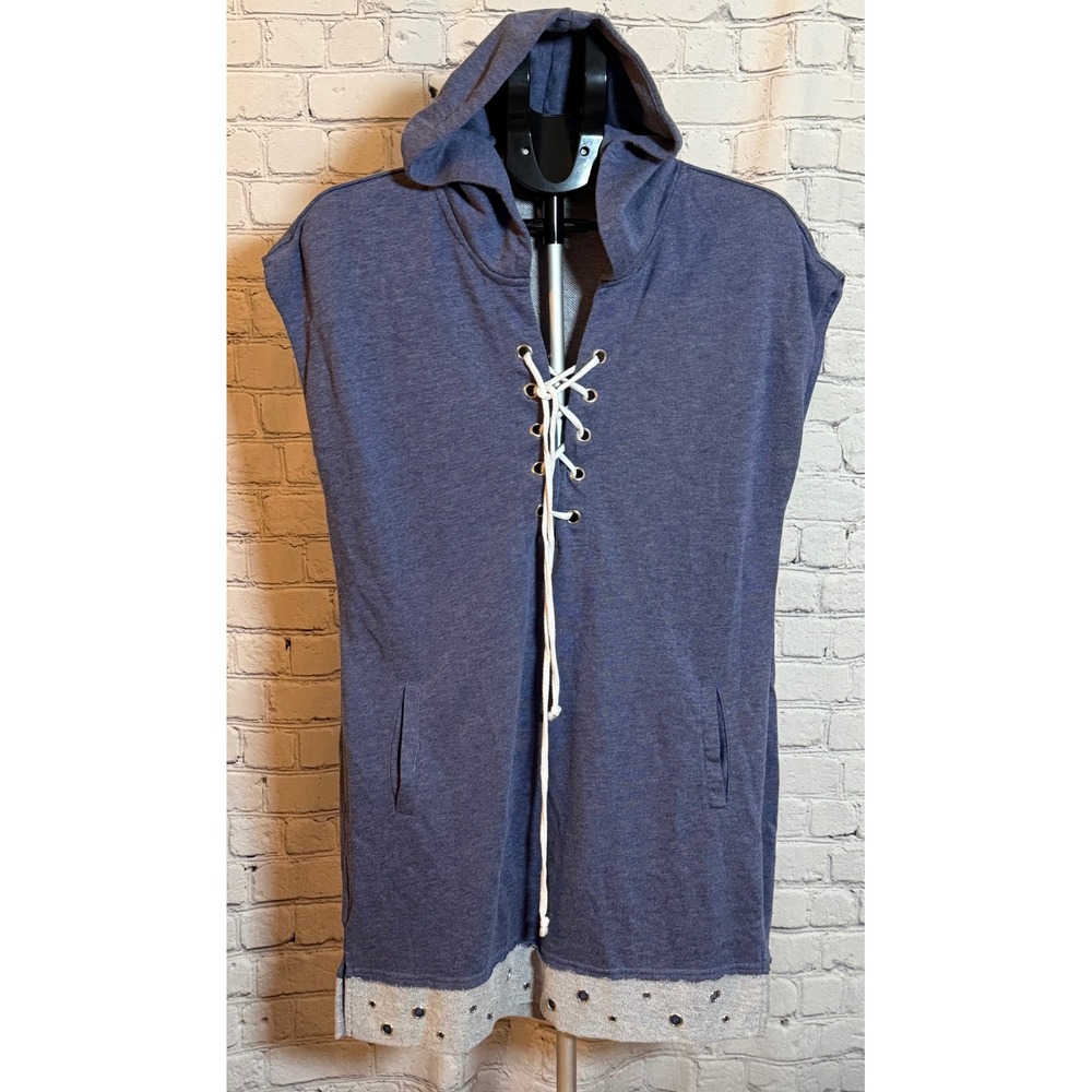 Venus Blue Lace Up Sleeveless Hoodie Dress Rhinestone Hem Large
